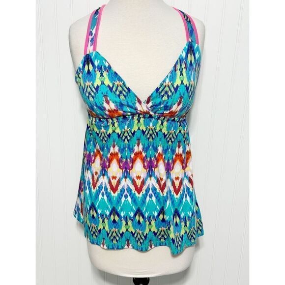Pink Republic Womens Geometric Racerback Top Sleeveless‎ Blue Pink Size Medium - Picture 1 of 10